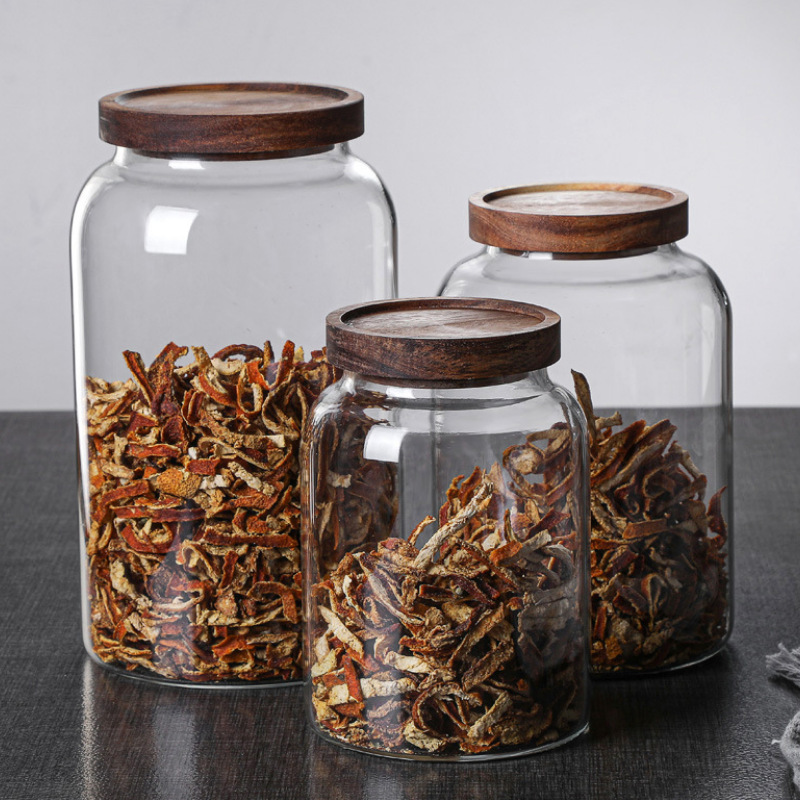Tanque de almacenamiento de cáscara de naranja, tanque de sellado de vidrio, tanque de almacenamiento de té, botella de fruta seca de medicina tradicional china, sellado doméstico a prueba de humedad