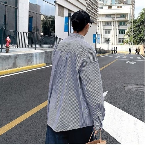 Blue Striped Shirt Men's Long Sleeve Summer Thin Shirt Japanese Cool Style Design Sense Minority Hong Kong Style Outerwear Trend