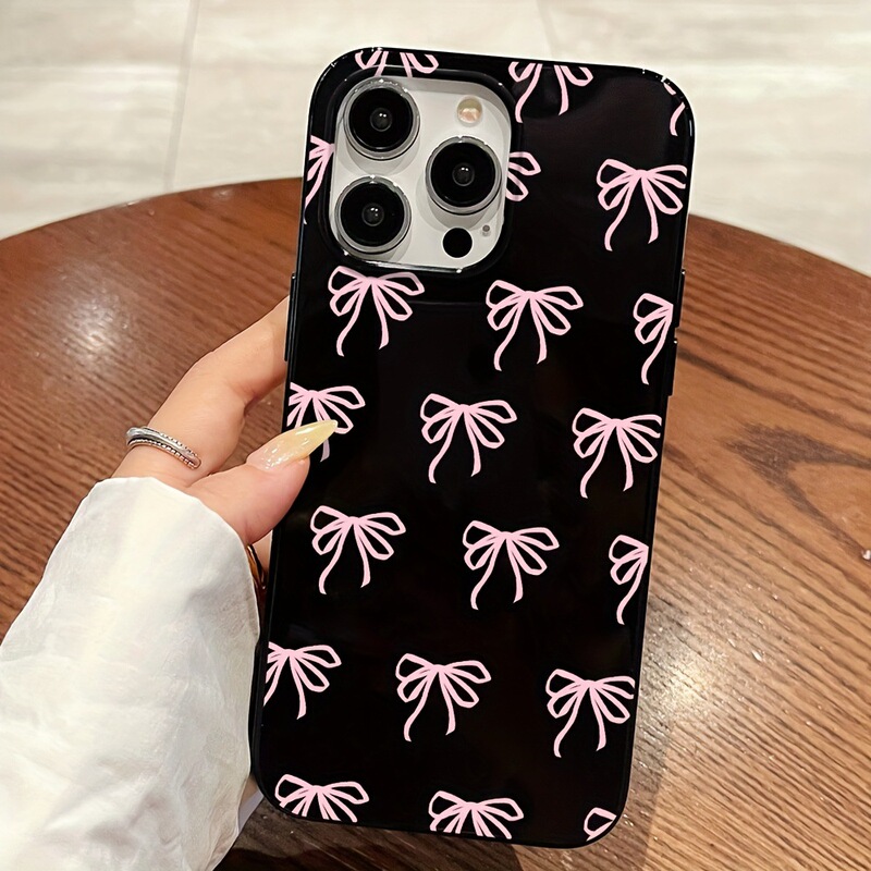 Jelly Black Pink Bow for Apple 14 15 16promax Phone Case 7plus Drop-resistant 11 12 Soft Jelly Black Pink Bow for Apple 14 15 16promax Phone Case 7plus Drop-resistant 11 12 Soft