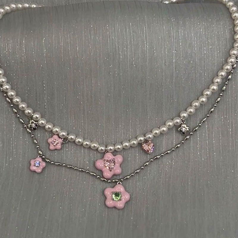 Mignon Sucré Forme De Cœur Fleur Alliage Placage Femmes Collier En Couches display picture 1