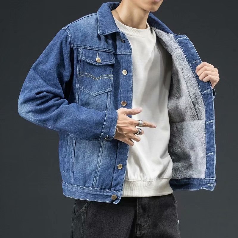 デニムのコートの男性の秋のゆったりしたファッションの保温服の上着の秋冬のタイプのベルベットの厚いカジュアルなファッションのブランドのジャケット|undefined