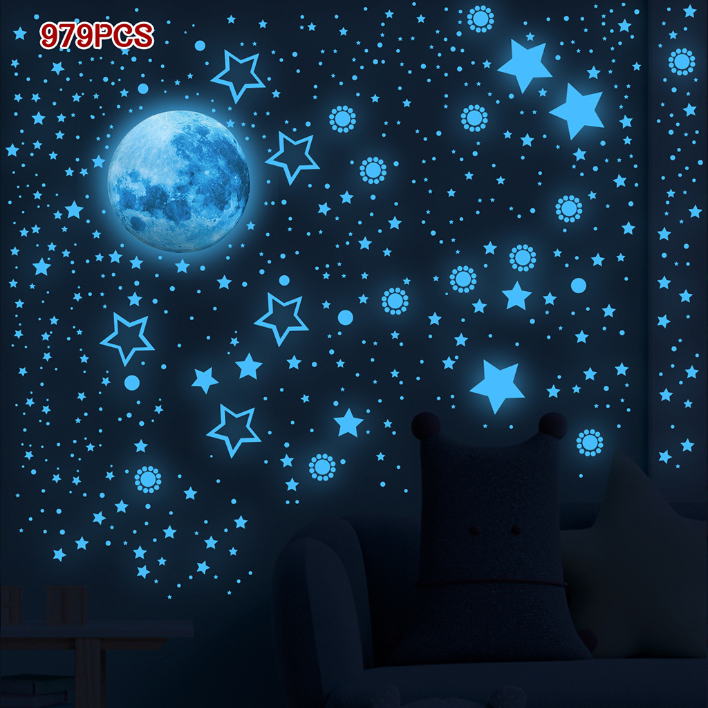 979 stücke Nachtlicht Stern Mond Dot Kombination Carving AFG3454 Kundenspezifische Leuchtende Wandaufkleber_voghion.com