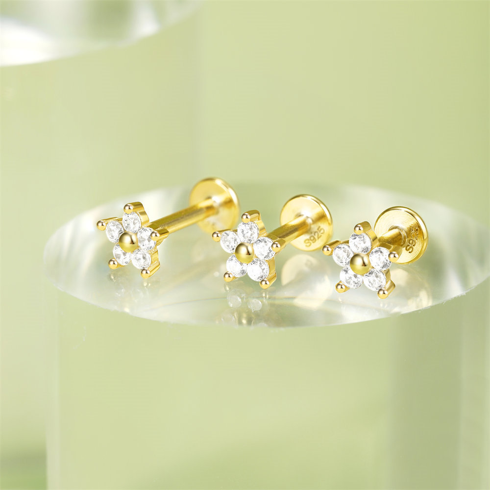1g Weight Ear Studs Classification Ear Cartilage Rings & Studs Piercing Type 3 Pieces Set Quantity Daily, Festival Occasion 925 Sterling Silver Material Flower Pattern Women's Gender Plating Design Simple Style, Classic Style Style 3 Pieces Set Ear Cartilage Rings & Studs Simple Style Classic Style Flower 925 Sterling Silver Plating Ear Cartilage Rings & Studs 16