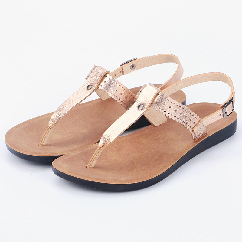 Dép sandal nữ quai ngang đế bệt chất liệu da PU thoáng khí chống trơn trượt — Màu Sâm panh, Màu đỏ rượu, Nâu Đen