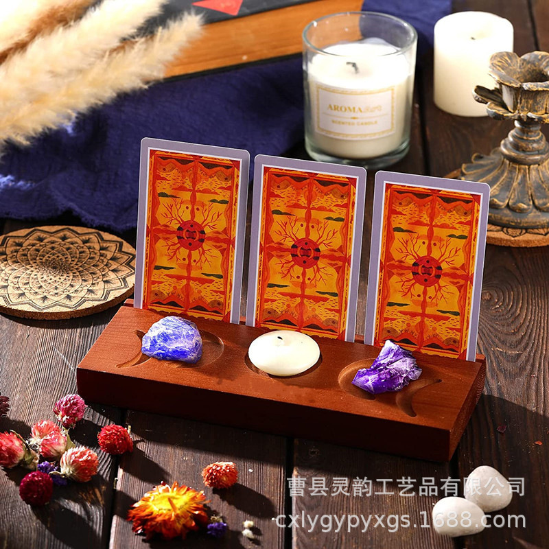 Soporte de postal de madera maciza, foto de escritorio, base de tarot de madera, base de nota de mensaje diario, base de tira de papel