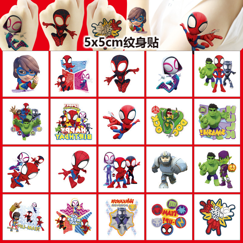 5X5Cm Spider-Man and His Amazing Friends Tattoo Stickers 20 Cartoon Tattoo Stickers Water Transfer Stickers