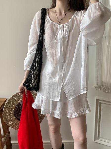 Weison Women's Clothing 2026 Summer Korean Style Lazy Loose Tie Thin Casual Top/High Waist A-Line Skirt for Women