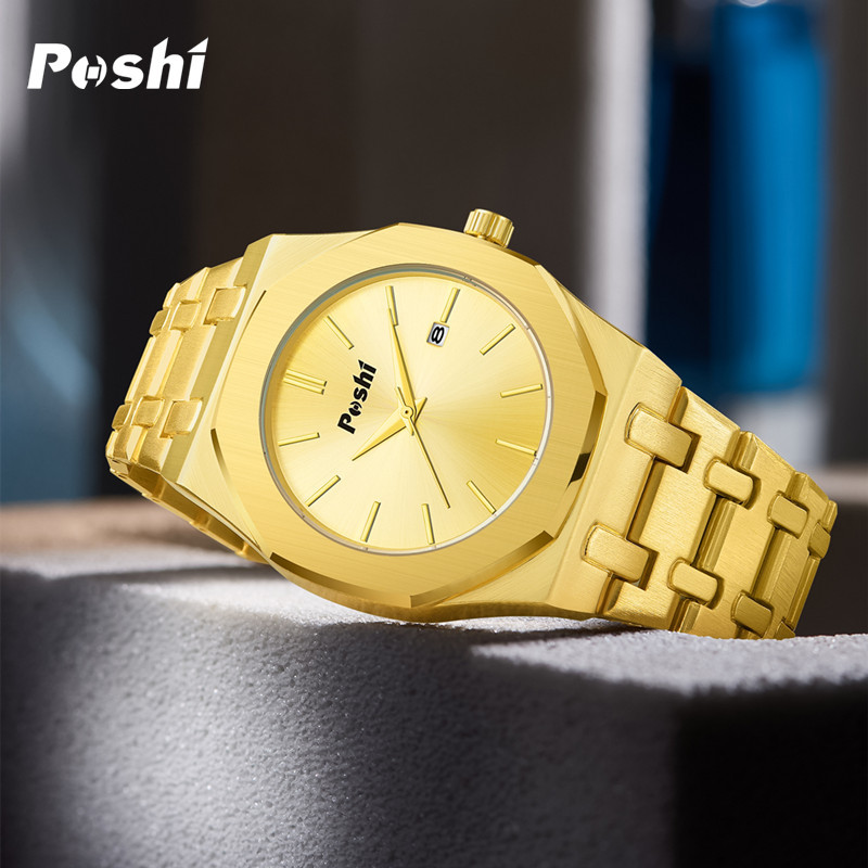 POSHI correa de acero inoxidable reloj de hombre calendario simple moda reloj de cuarzo reloj de hombre fábrica al por mayor entrega