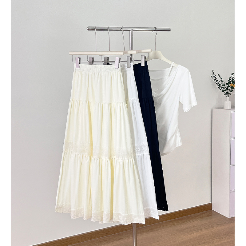 South Korea Dongdaemun 2025 Spring and Autumn New Elegant All-match High Waist Mid-length Lace Lace Skirt