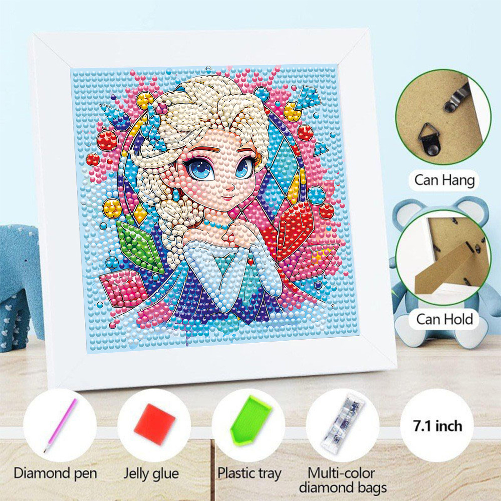Pintura de diamantes enmarcada hecha a mano, superventas transfronteriza, de dibujos animados infantiles de la princesa Elsa, linda pintura de pegatinas de diamantes DIY