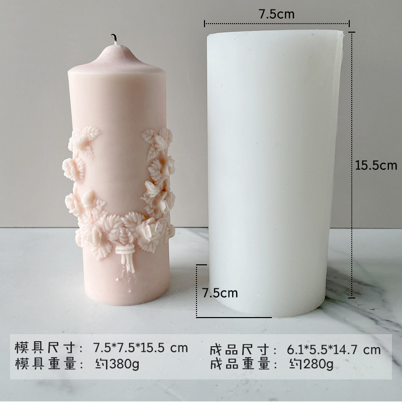 Tallada cilíndrica aromaterapia vela molde de estilo europeo de lujo retro tallado floral aromaterapia difusor molde de silicona