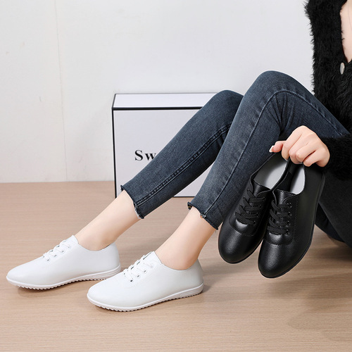 Stall Direct Sales Spring New Strap Women's Shoes Korean Style Casual Basic Single Shoes White Shoes