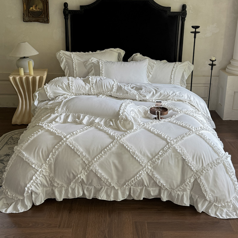 Completo lenzuola quattro pezzi in cotone lavato stile francese_voghion.com