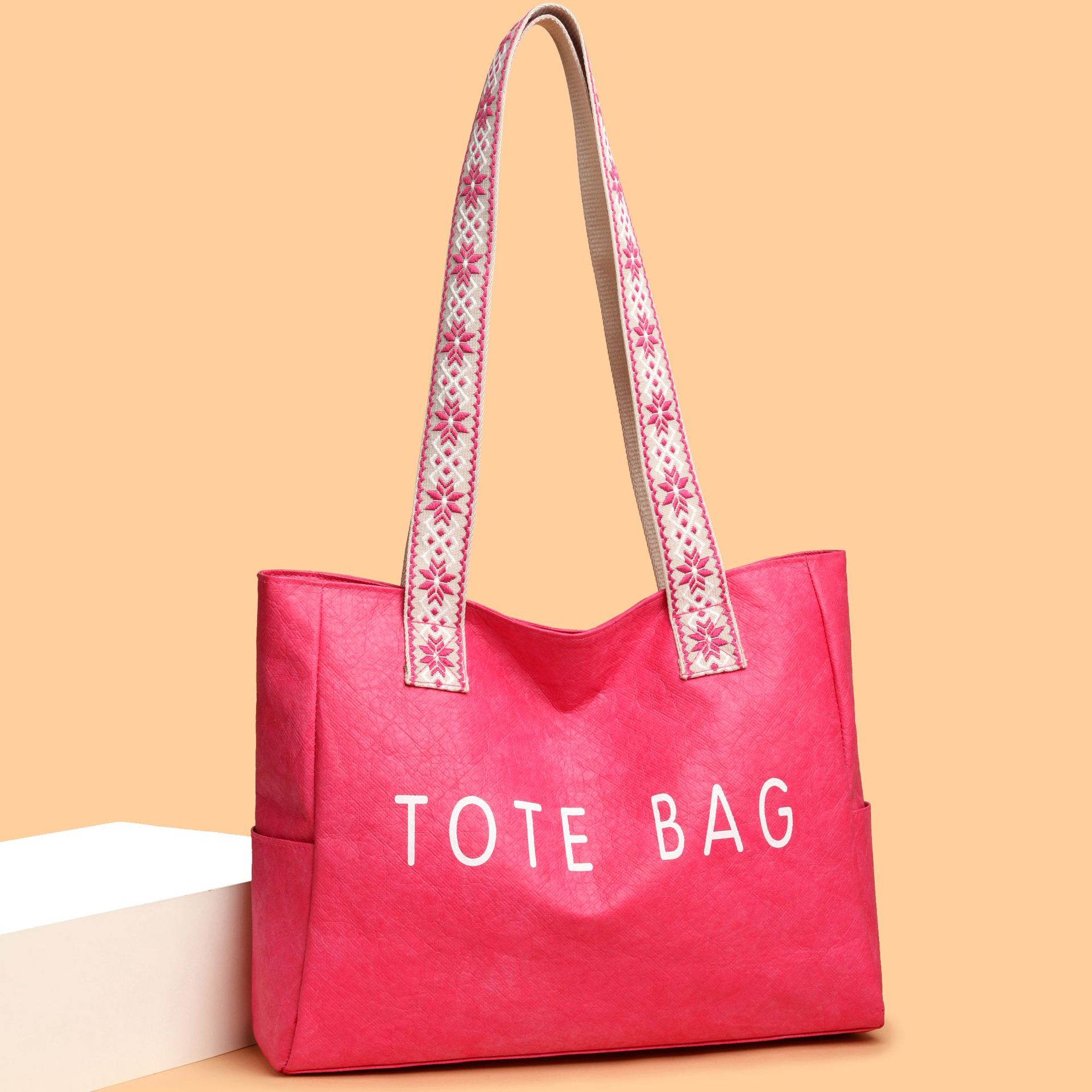 Spring/Summer New Simple Fashion Retro Large Capacity Tote Bag Versatile Cowhide Texture Handbag For Women - Thumbnail 3