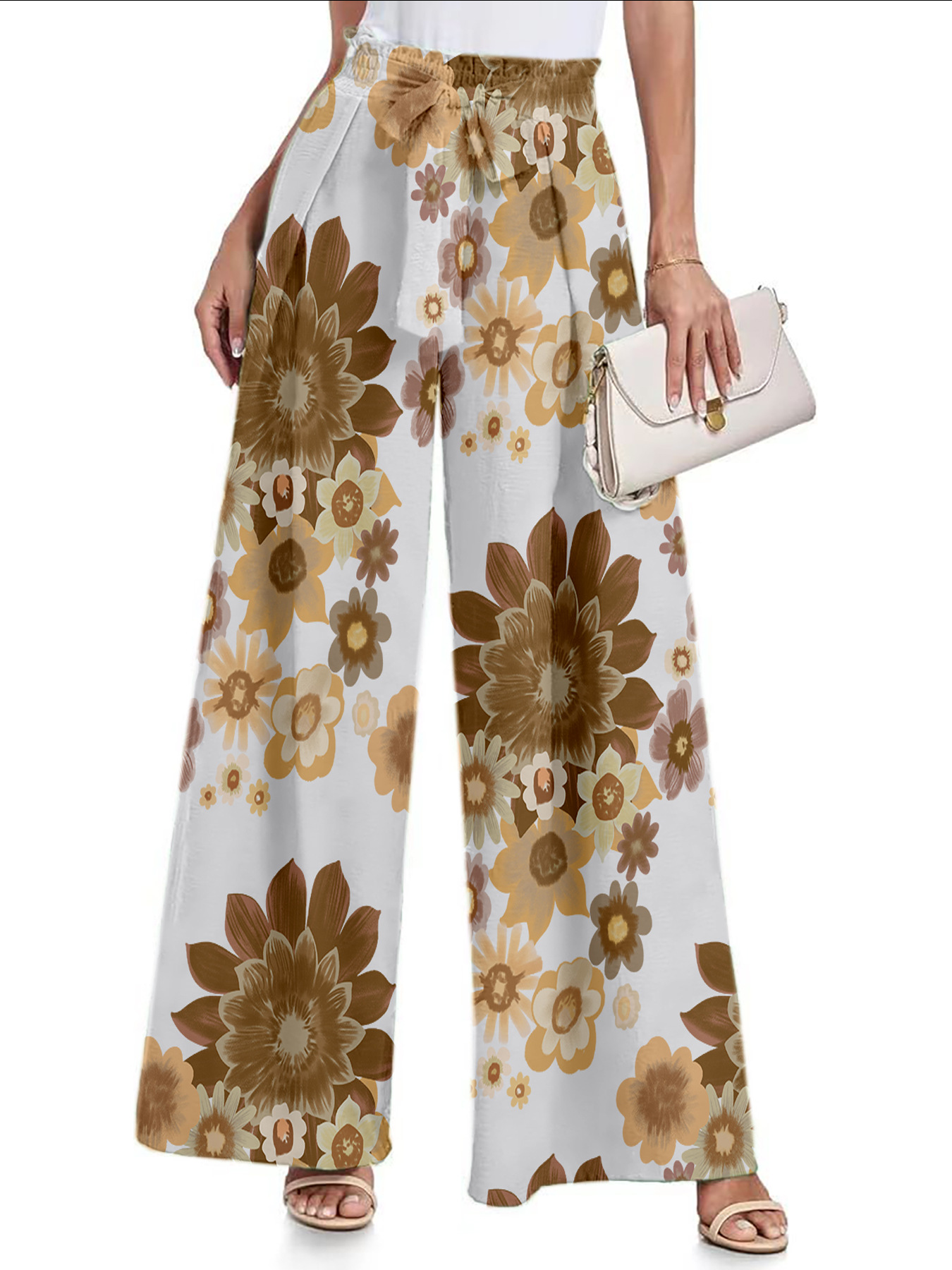 2025 europeo y americano transfronterizo Amazon primavera y verano nuevo estilo pantalones anchos para mujer bowknot pantalones casuales con pliegues de cintura alta sueltos