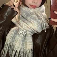 韓国風スカーフ2025美白チェック柄新作秋冬学生カップルおしゃれ万能ins保温ネックウォーマー