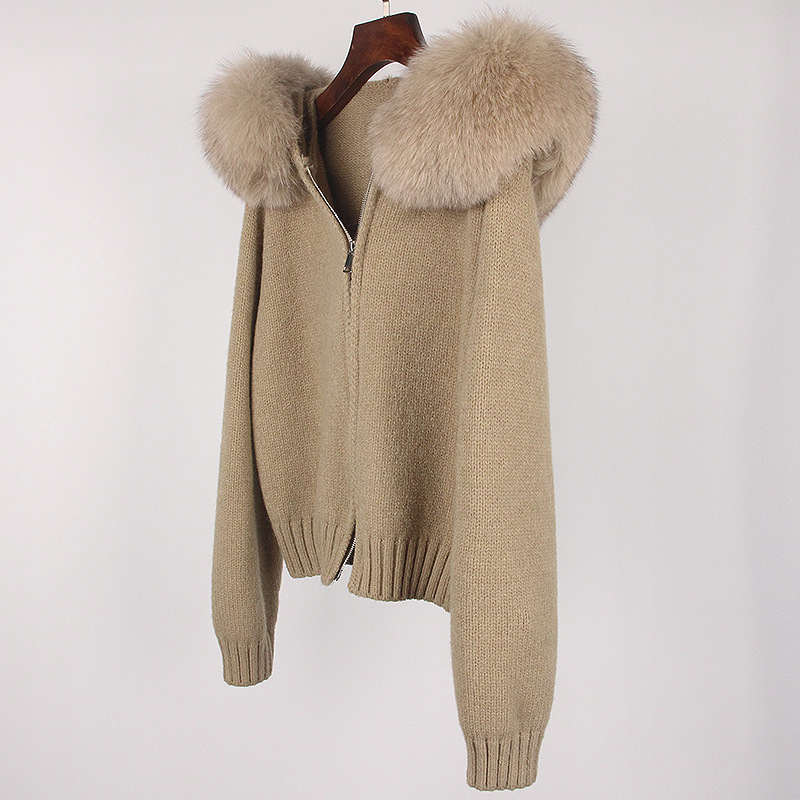Women's Clothing Spring Jacket Women Zipper Real Fox Fur Collar Hooded Cardigan Tops Jacket Women High end Spring and Autumn_ipsvogv.com