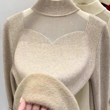 秋冬小心机加绒半高领小众加厚打底衫女内搭网纱上衣毛衣女一体绒