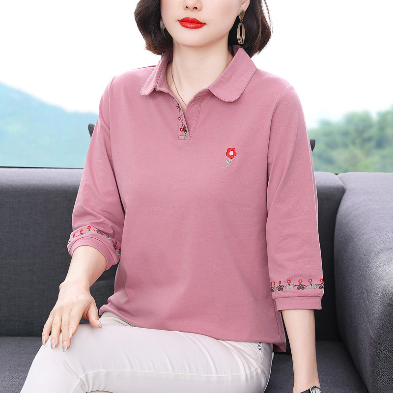 Cotton Loose Seven Sleeve T-shirt Women's Summer 2023 New Casual Fashion Large Size Polo Shirt Lapel Sleeve Top