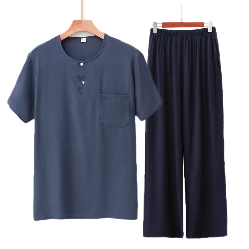 그레이 블루 풀오버 + 네이비 바지