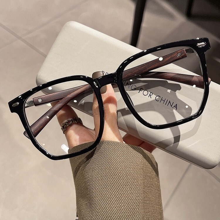 New retro wood grain leg anti-blue light glasses Internet celebrity same style personalized square face slimming glasses frame with degrees