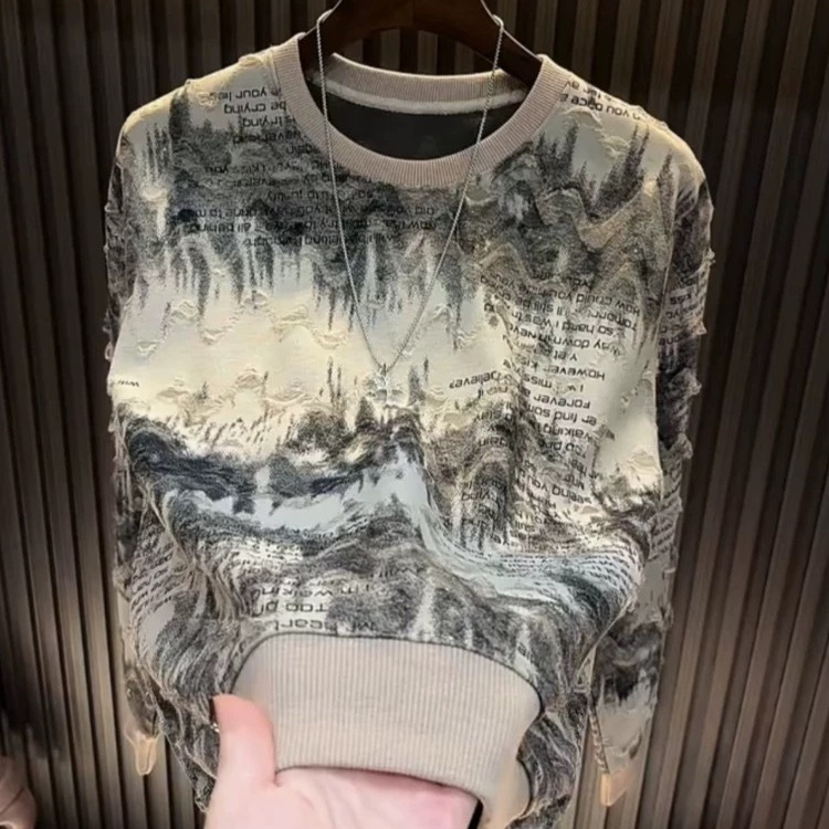 2025 New Long-Sleeved T-Shirt Men's Baby's Breath Hot Diamond Hole Top Round Neck Casual Bottoming Shirt Men's Autum Sweatshirt 2025 New Long-Sleeved T-Shirt Men's Baby's Breath Hot Diamond Hole Top Round Neck Casual Bottoming Shirt Men's Autum Sweatshirt