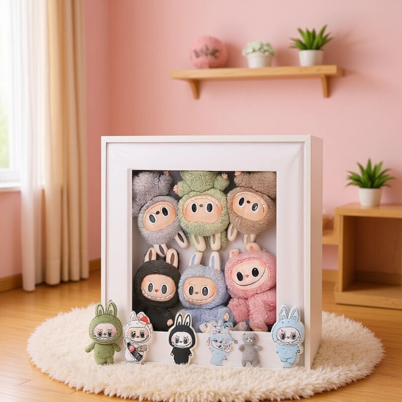 Hot-Selling DIY Fabric Blind Box Storage Photo Frame Hollow 5cm Macaron Sitting Party Scene Collection Display Box