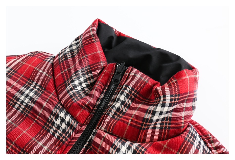 Herrenbekleidung Retro-Karierter Baumwollmantel Paar Wintermantel Männer und Frauen doppelseitiger Baumwollmantel mit Stehkragen_voghion.com