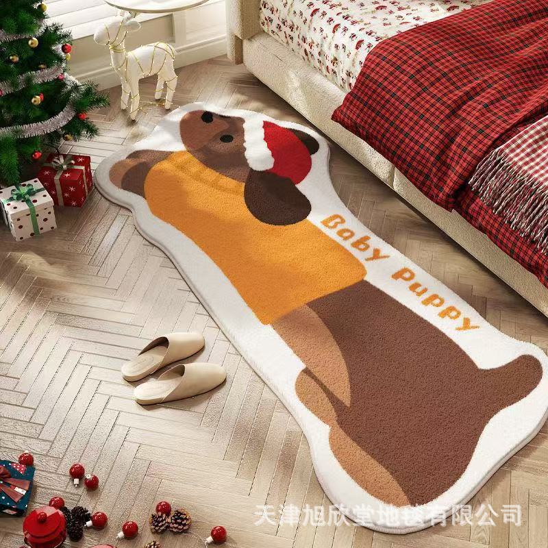 만화 강아지 침실 침대 옆 담요, 거실 모조 캐시미어 플러시 카펫, 발코니 베이 창 매트, 특별한 모양의 냉각 발 매트