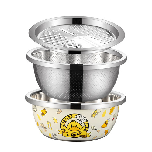 Yellow Duck co-branded 304 stainless steel color basin for vegetable washing, thickening, home kitchen draining vegetable basket, rice washing basket and noodle basket