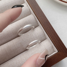 S999纯银情侣戒雾面磨砂素圈戒指复古小众设计食指戒简约男女对戒