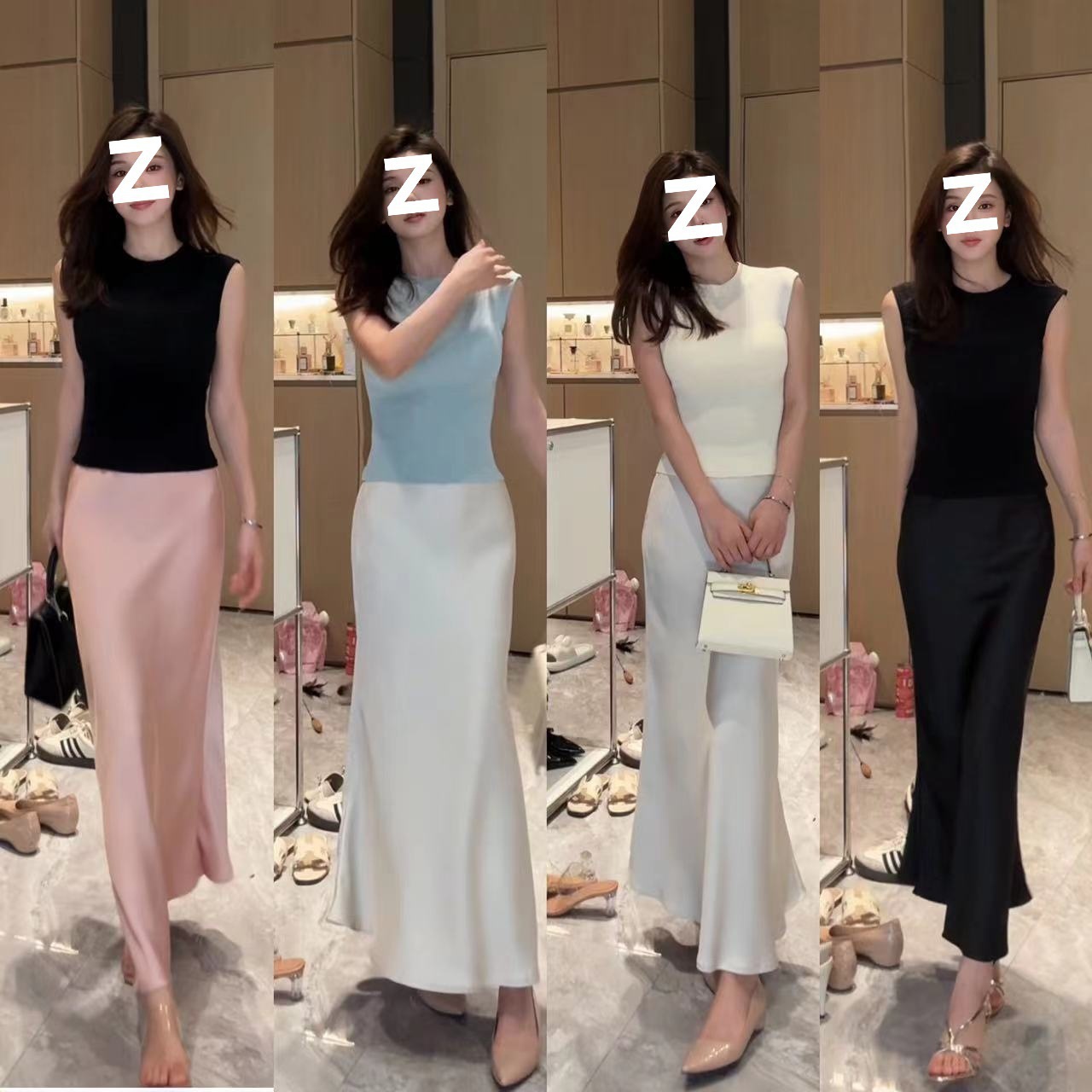 Shu Ne Liangpin High Waist Slimming Mid-length Skirt Satin Hip Fishtail Long Skirt Summer Dipped Elegant Skirt