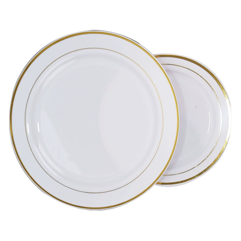 Трансграничный 7,5-дюймовый одноразовый пластиковый диск для еды розовое золото серебряный край 10,25 дюймов тарелка Вечеринка банкетный ужин чайный поднос