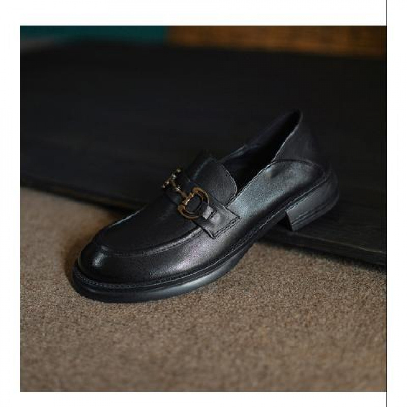 Retro Women's Leather Loafers With Chunky Heel And Soft Sole_voghion.com