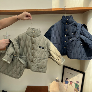 2022 Winter Clothes Children's Bags Cotton-padded Coat Korean Boys and Girls Label Quilted Cotton Lightweight Cardigan Cotton-padded Coat Trendy