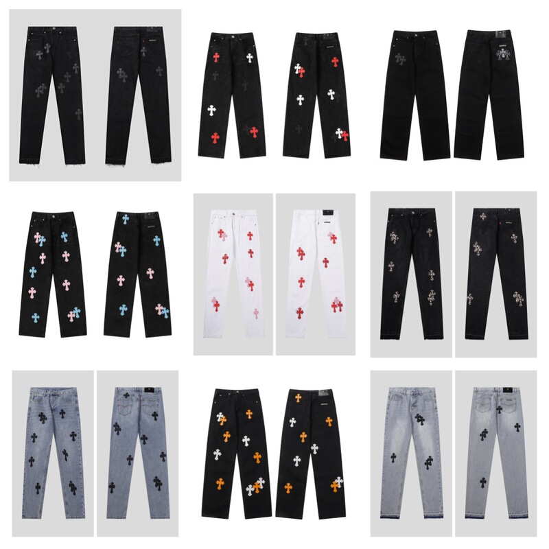 Cross-Border Authentic Version of Klorin High-End Design, Heavy-Duty Material, European and American High-Street Casual Unisex Leather Patch Denim Pants