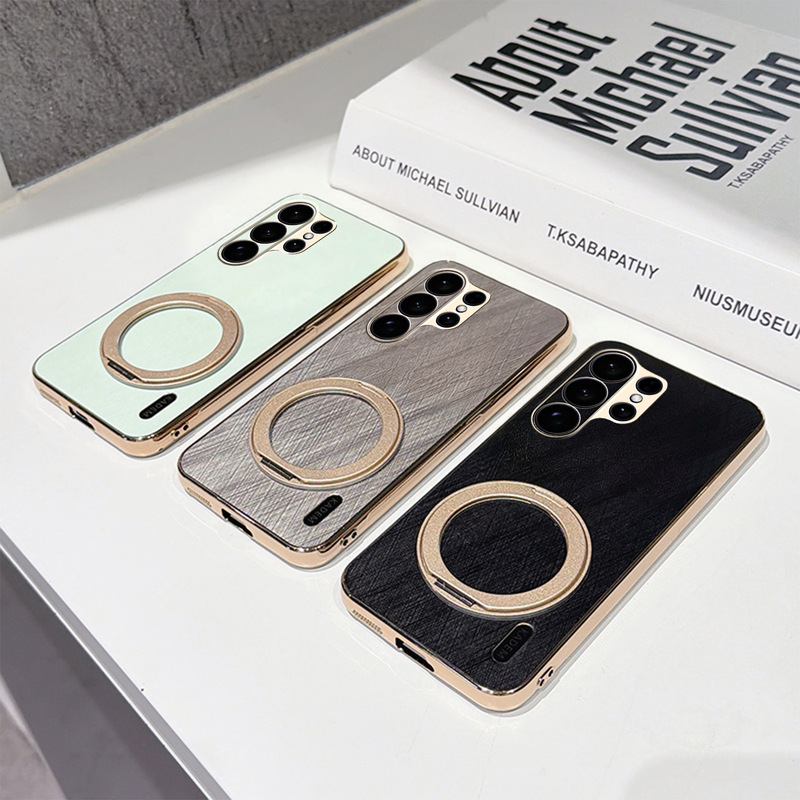 Suitable for Samsung S26Fe Mobile Phone Case A27 Electroplated Leather Pattern A57 Gold Wire Pattern Bracket S25Ultra Protective Case Suitable for Samsung S26Fe Mobile Phone Case A27 Electroplated Leather Pattern A57 Gold Wire Pattern Bracket S25Ultra Protective Case