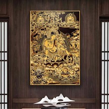唐卡黄财神佛像办公室挂画招财客厅玄关装饰画