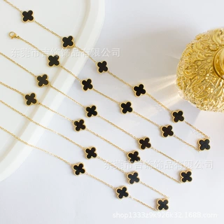 跨境热销款钛钢四叶草五花七花十花项链项饰双面不掉色项饰品批发