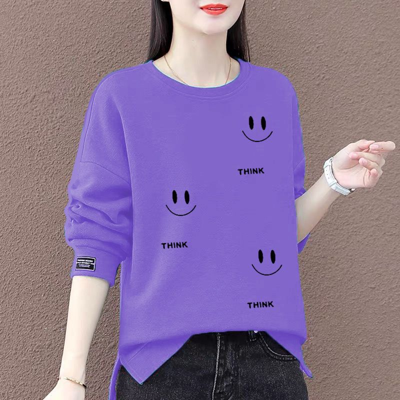 Cotton Sweatshirt Korean Style Spring Sports Casual Top Long-Sleeved Round Neck Slim and Versatile Jacket