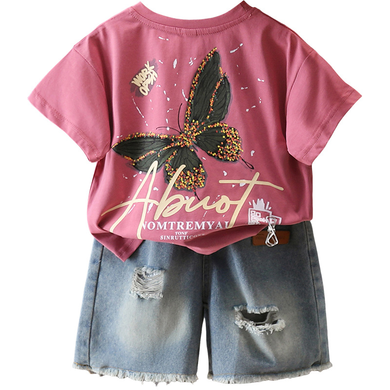 7128 Traje de manga corta de verano para niños Camiseta estampada de moda para niños guapos y guapos
