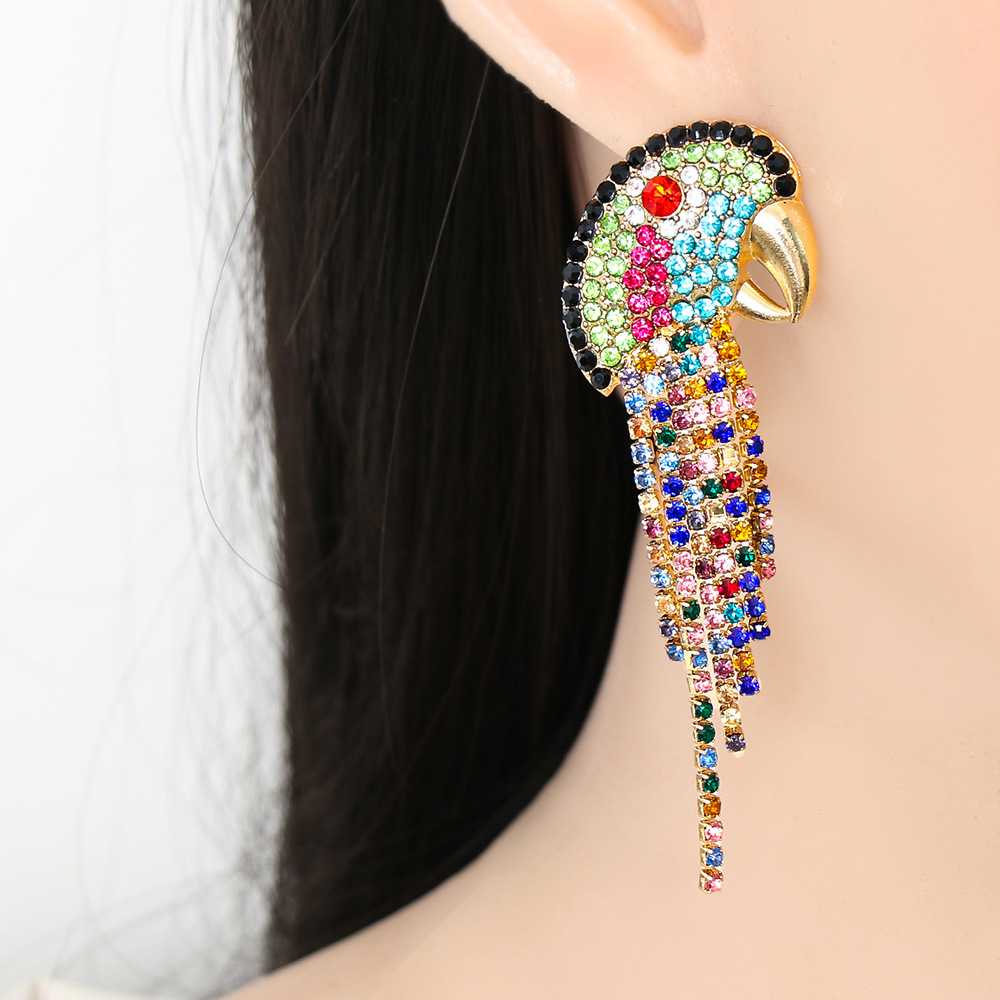 new vintage color diamond animal parrot tassel earrings wholesale nihaojewelrypicture13