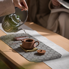 歸雲居 中式純色客廳茶室織錦小茶席 知舍傳統菱花紋多色布藝餐墊