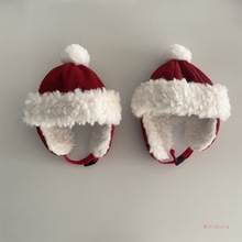 防风加绒圣诞帽毛绒加厚新年儿童护耳毛呢保暖红色秋冬雷锋帽防风