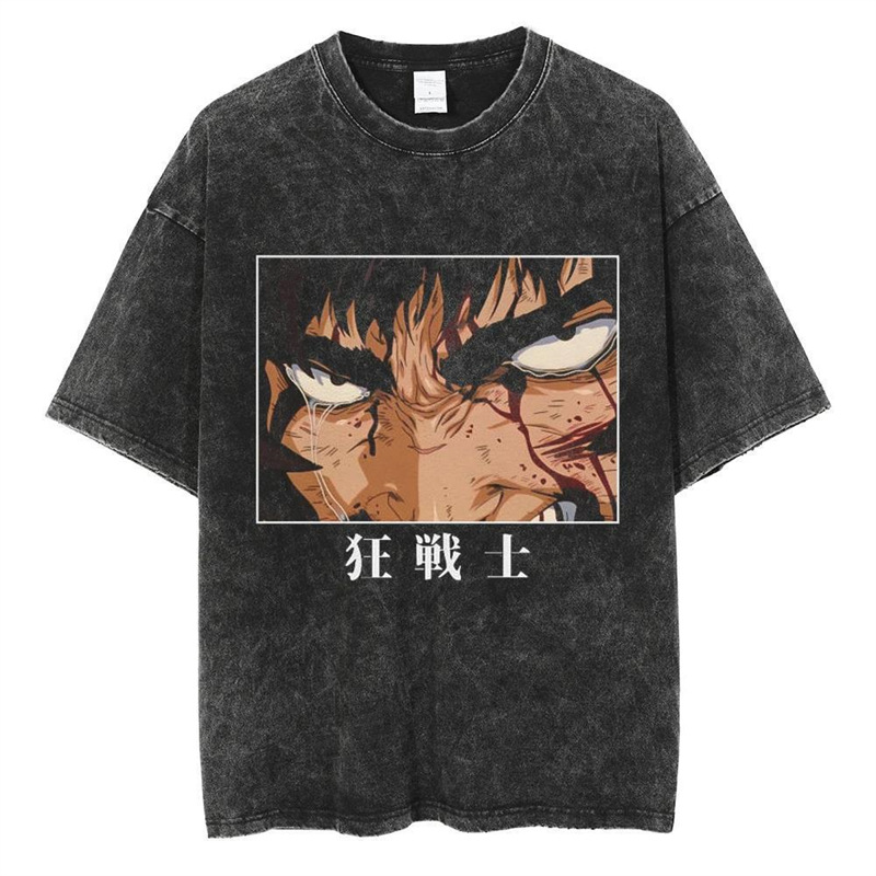 Vintage Washed T-Shirt Men Summer Japanese Anime 2024 Print
