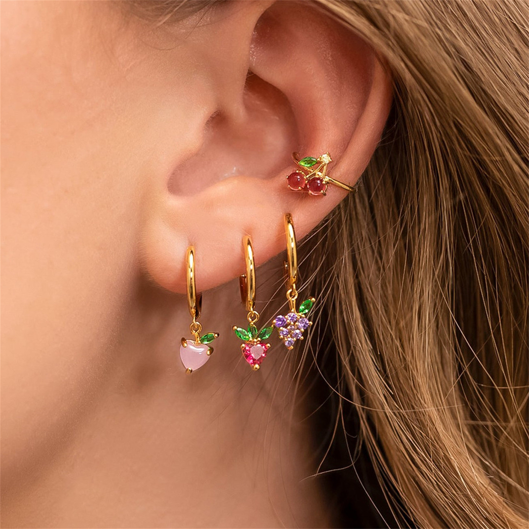 Fashion Fruit Brass Earrings Fruit Gem Copper Earrings
