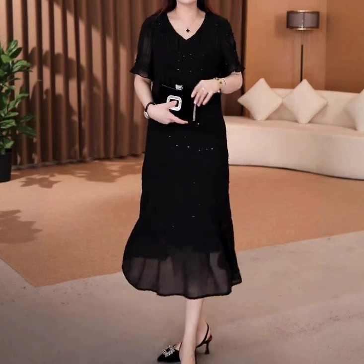 Новое летнее легкое роскошное шифоновое кружевное свободное платье с драпировкой больших размеров 120kg для женщин