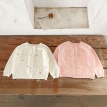 ins韩版女童宝宝春秋季花朵刺绣毛衣开衫婴幼童百搭纯棉毛衣外套