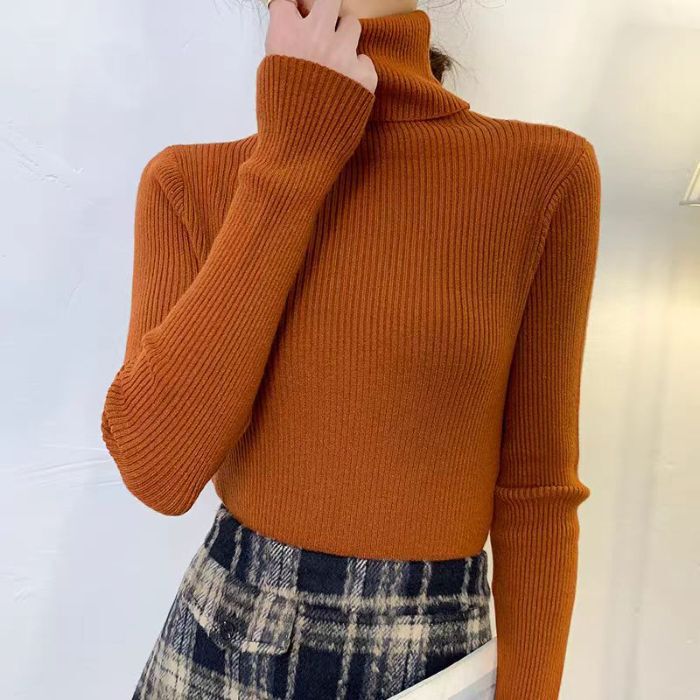 2025 Autumn and Winter New Pure Color Basic Versatile High-Neck Long-Sleeved Knitwear Classic Slimming Look Knitted Bottoming Shirt