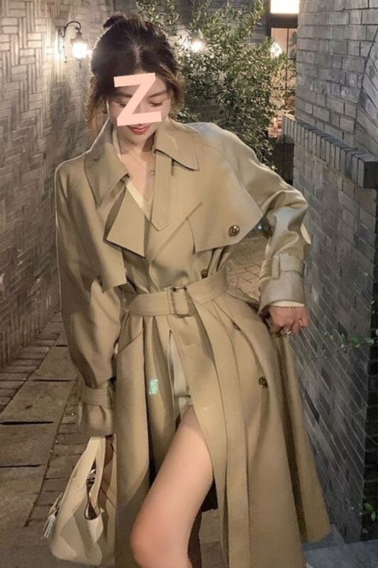 High-end mid-length trench coat 2026 spring/autumn style for petite individuals, British detective costume, British-style nude trench coat